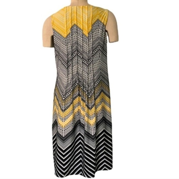 Perceptions New York Pleated Sleeveless Shift Dress Yellow Black White #245K - Picture 4 of 7